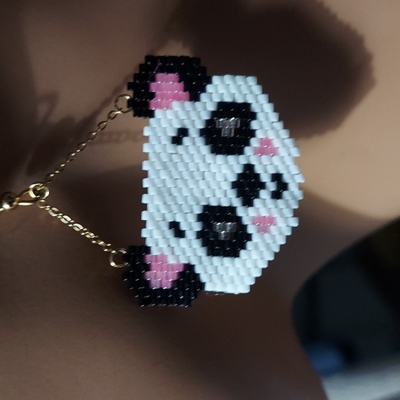 Panda Face Brick Stitch Beaded Handmade Hanging Earrings - Picture 6 of 7